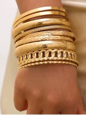 Gold-Kissed Stackable Bangle Bracelet Set - Women Jewelry